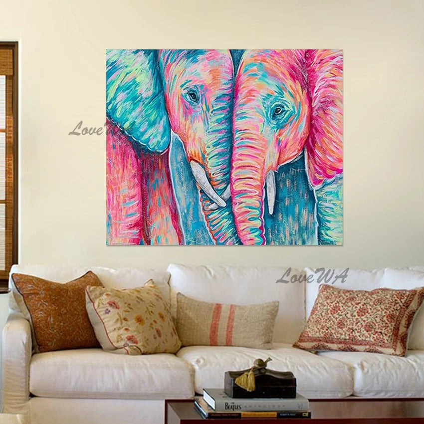 Simple Style Abstract Design Elephant Oil Paintings, Modern Canvas Picture, Frameless, Living Room Decor Art Wall, Hot Sale